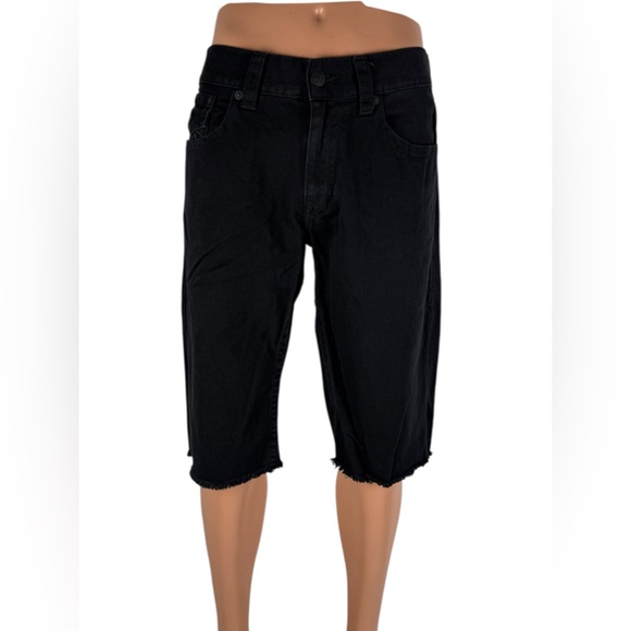 True Religion Mens 36 Cut Off Shorts 5 Pocket Black Denim Cotton 15” Inseam - Picture 2 of 11